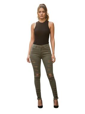 Edgy Distressed Jeans Skinny Olive 28 JEANS VIP‎ Streetwear Ripped Women's Green